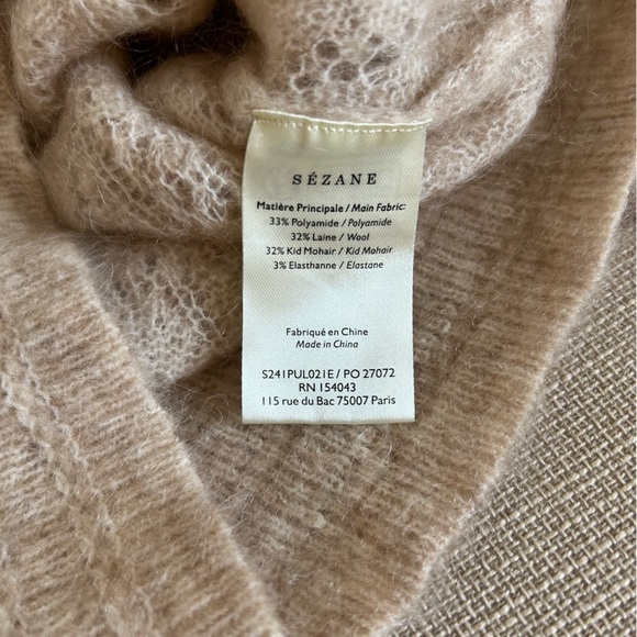 BEST Sezane Nathalia Jumper - Mottled Beige Sweater V-Neck Wool French Causal - Picture 8 of 9